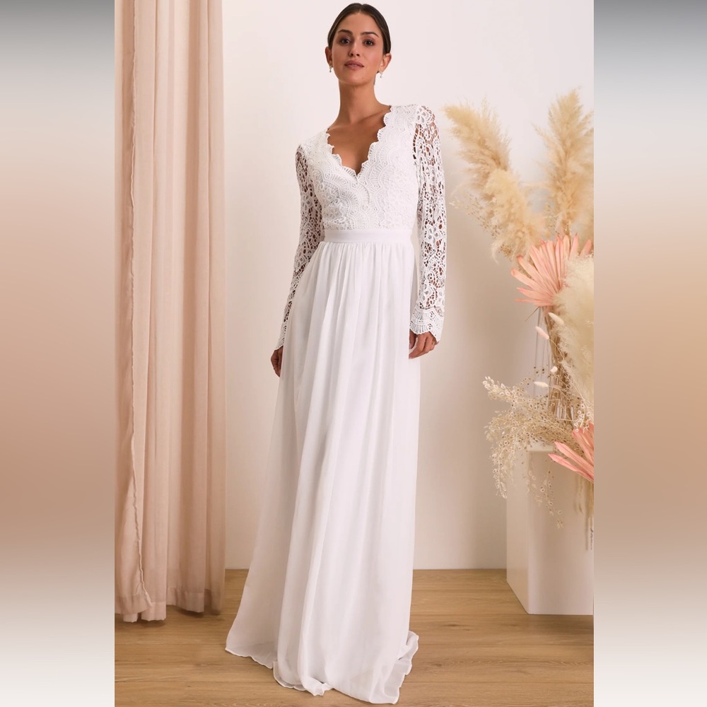 Lulu's White Lace Long Sleeve Dress